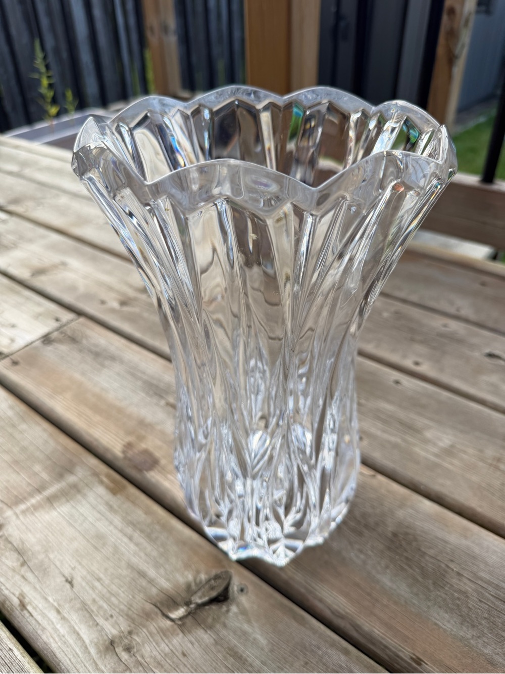Vintage Mikasa-Style Heavy Crystal Glass Vase 12”